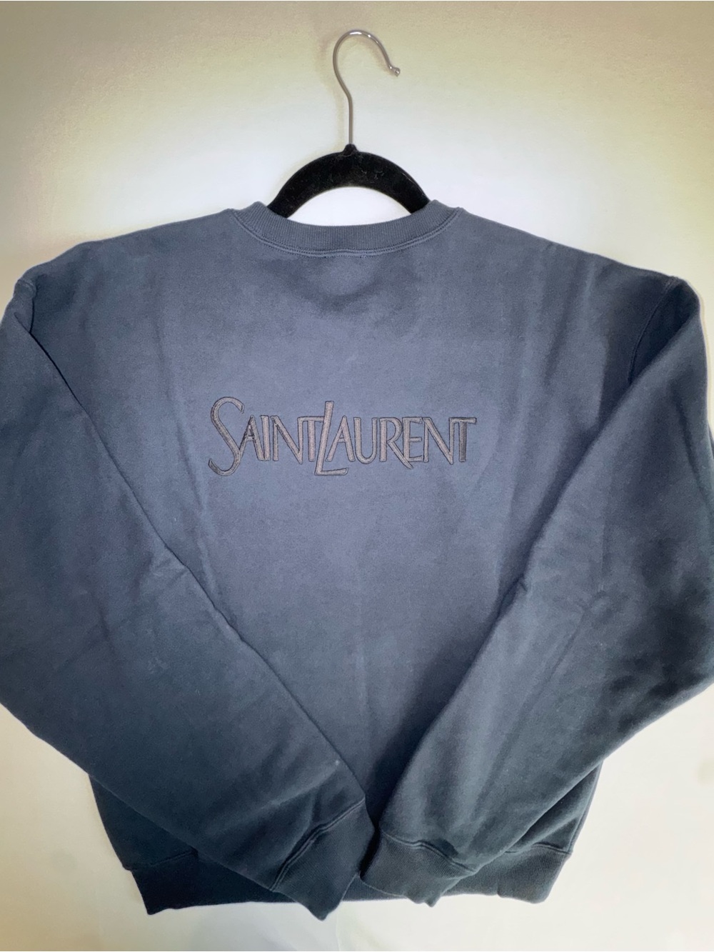 Saint Laurent Paris Navy Crewneck Sweatshirt Large Embroidered Logo High End YSL